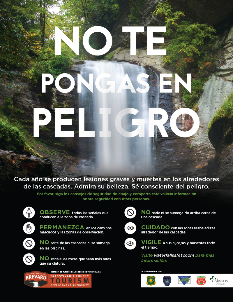 Be Waterfall Wise – Waterfall Safety – Spanish-explore-brevard