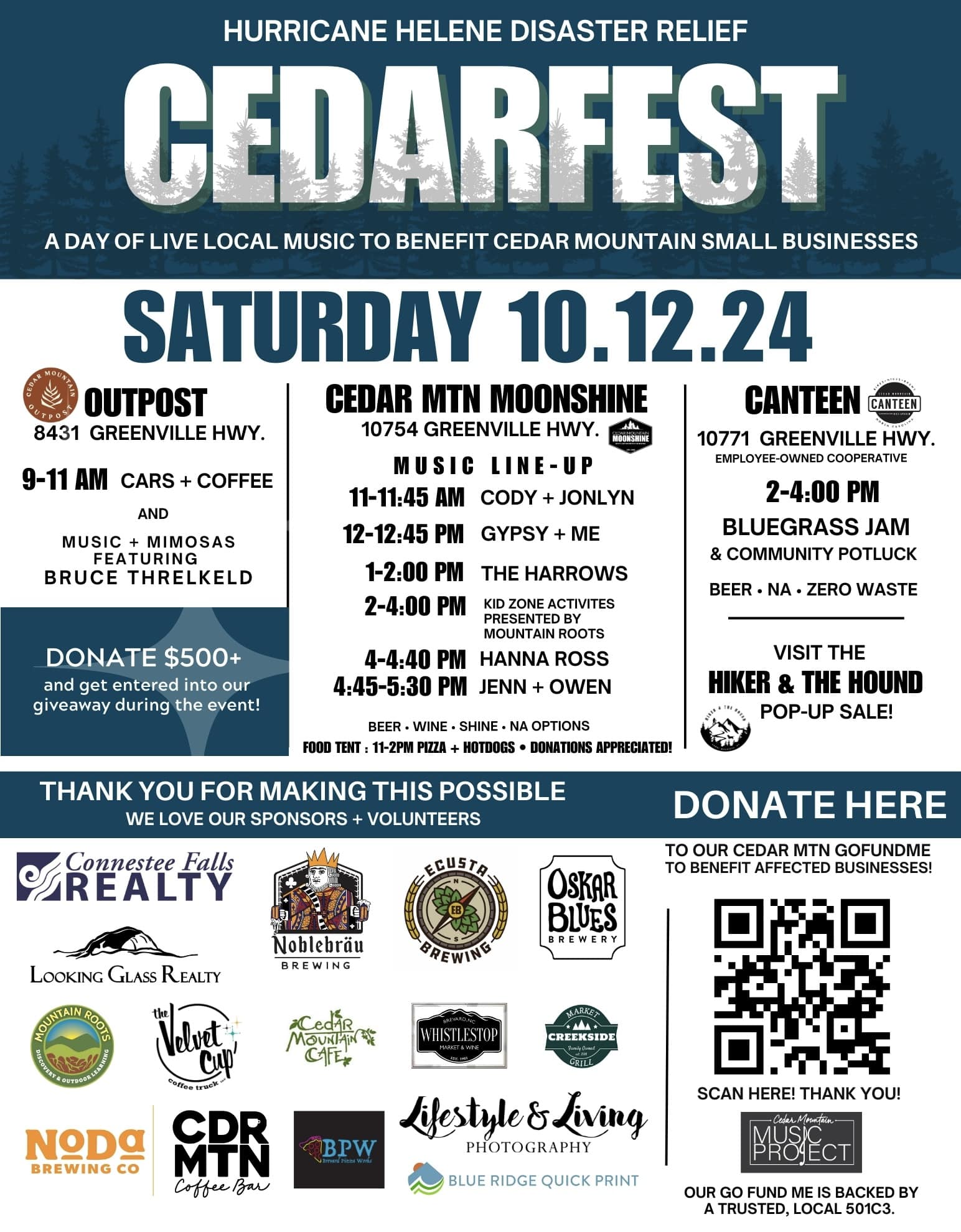 CedarFest!- A Community Benefit for Hurricane Helene Disaster Relief