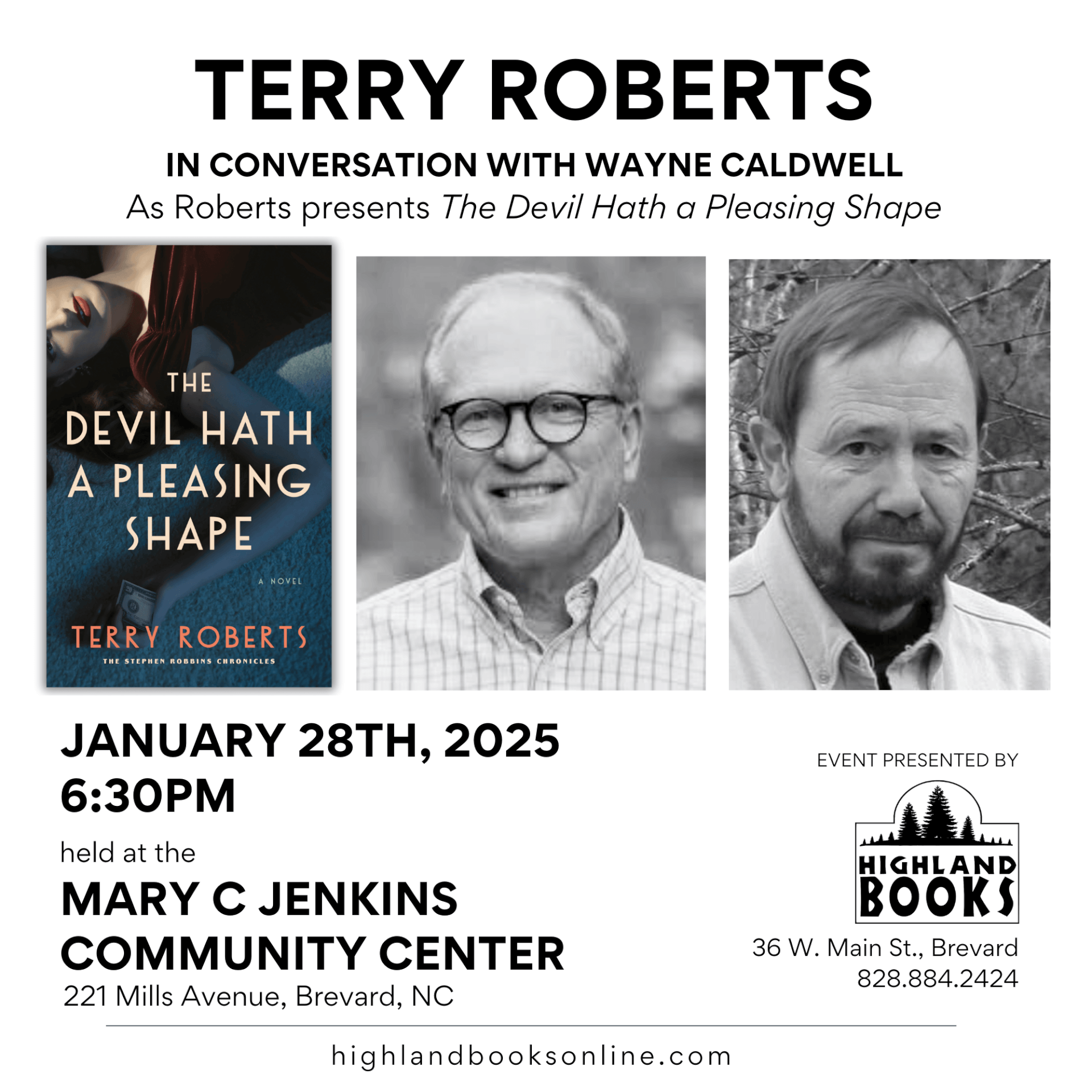 AUTHOR TERRY ROBERTS IN BREVARD ON JANUARY 28