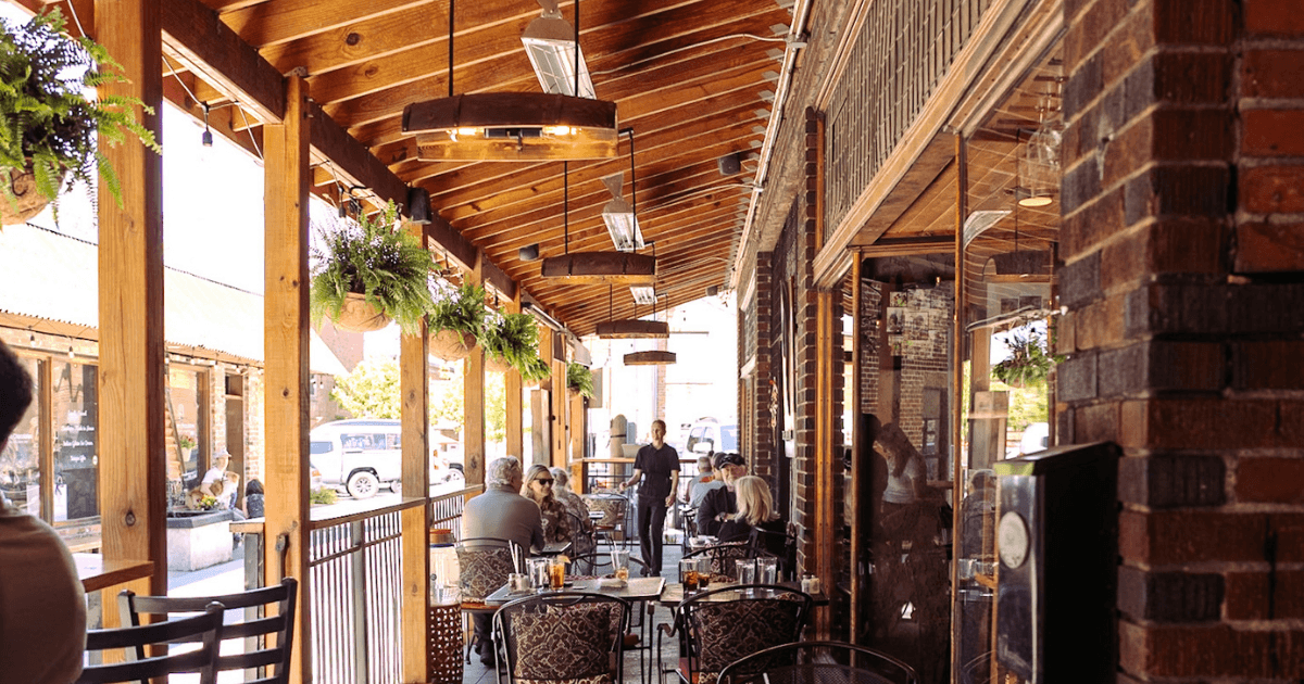 People dining on the patio at The Square Root