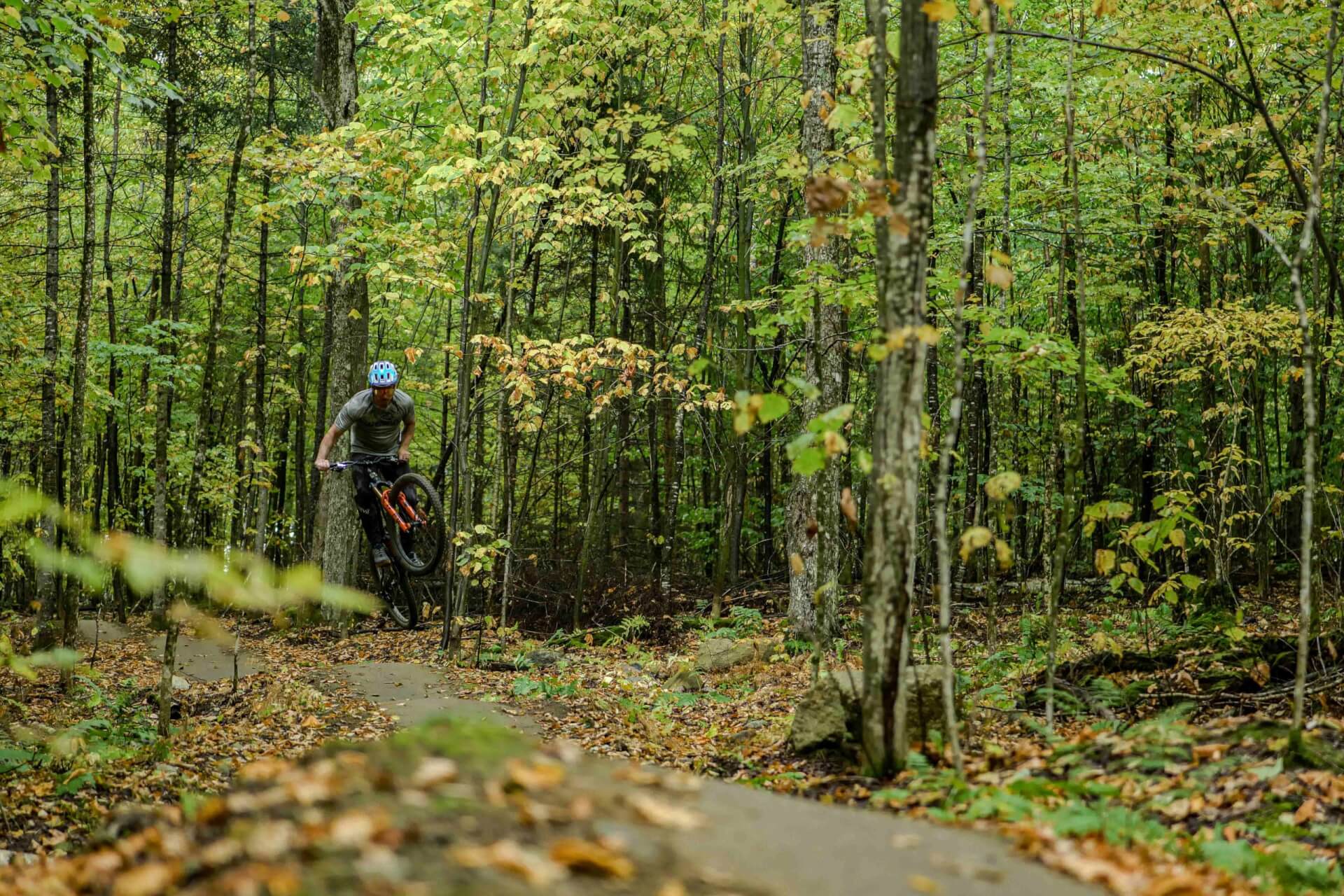 Professional mountain biker, Brice Shirbach traversing singletrack
